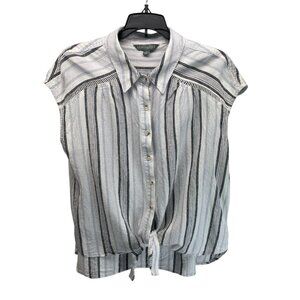 Sharagano Size M Linen Blend Tie Front Button Down Shirt